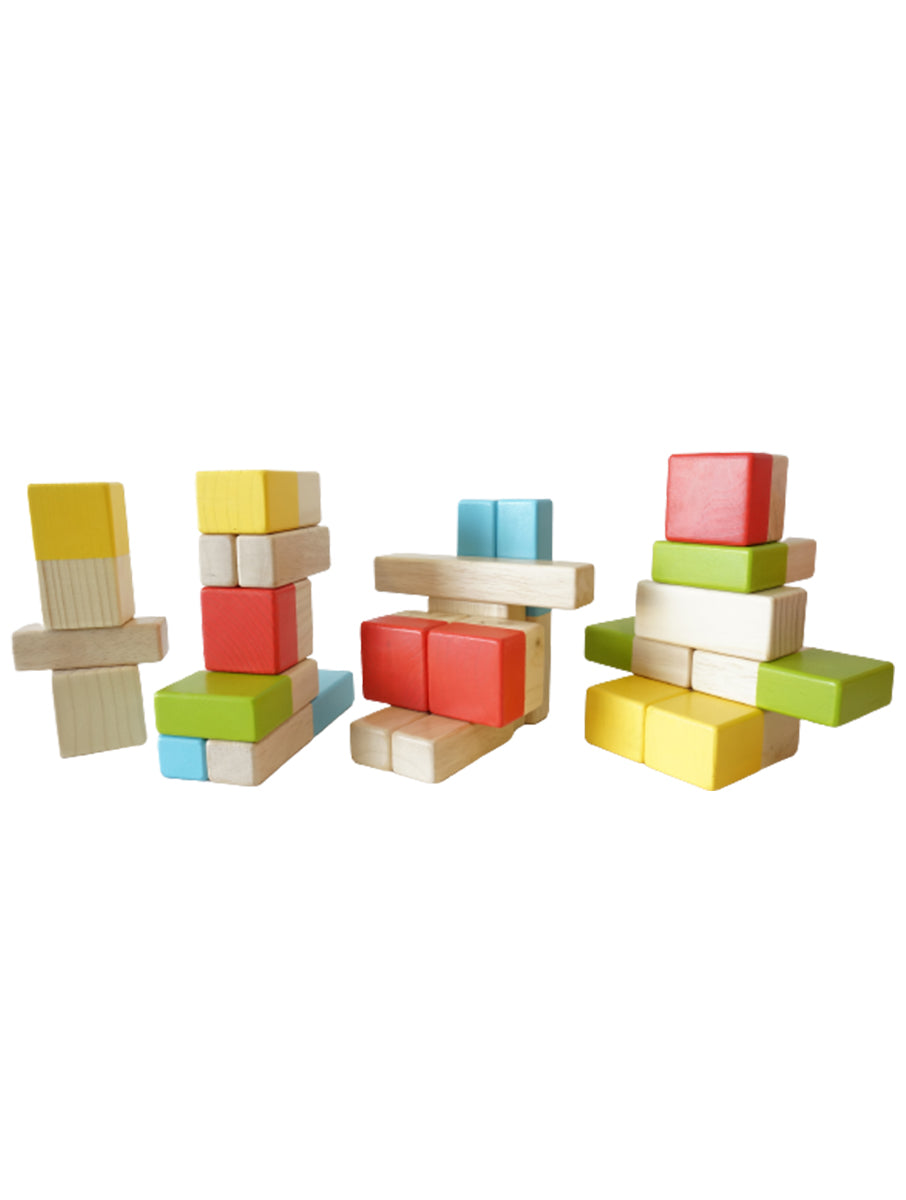 SIMPLE BLOCKS I 25 pc wooden block set I best for open-ended play & spatial learning I Unique wooden toy for 2 years+