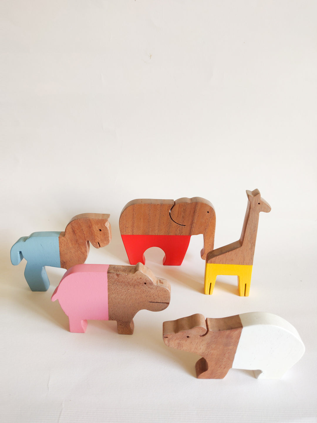 SAFARI ANIMAL SET I 5 pc wooden stacker toy I best for hand eye co-ordination & early learning I 6 months+ I