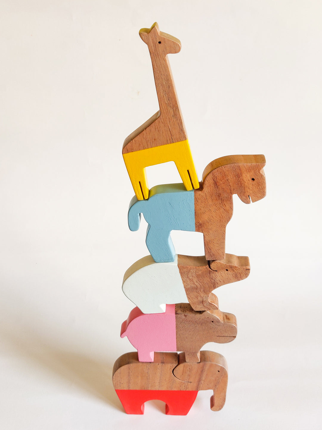 SAFARI ANIMAL SET I 5 pc wooden stacker toy I best for hand eye co-ordination & early learning I 6 months+ I