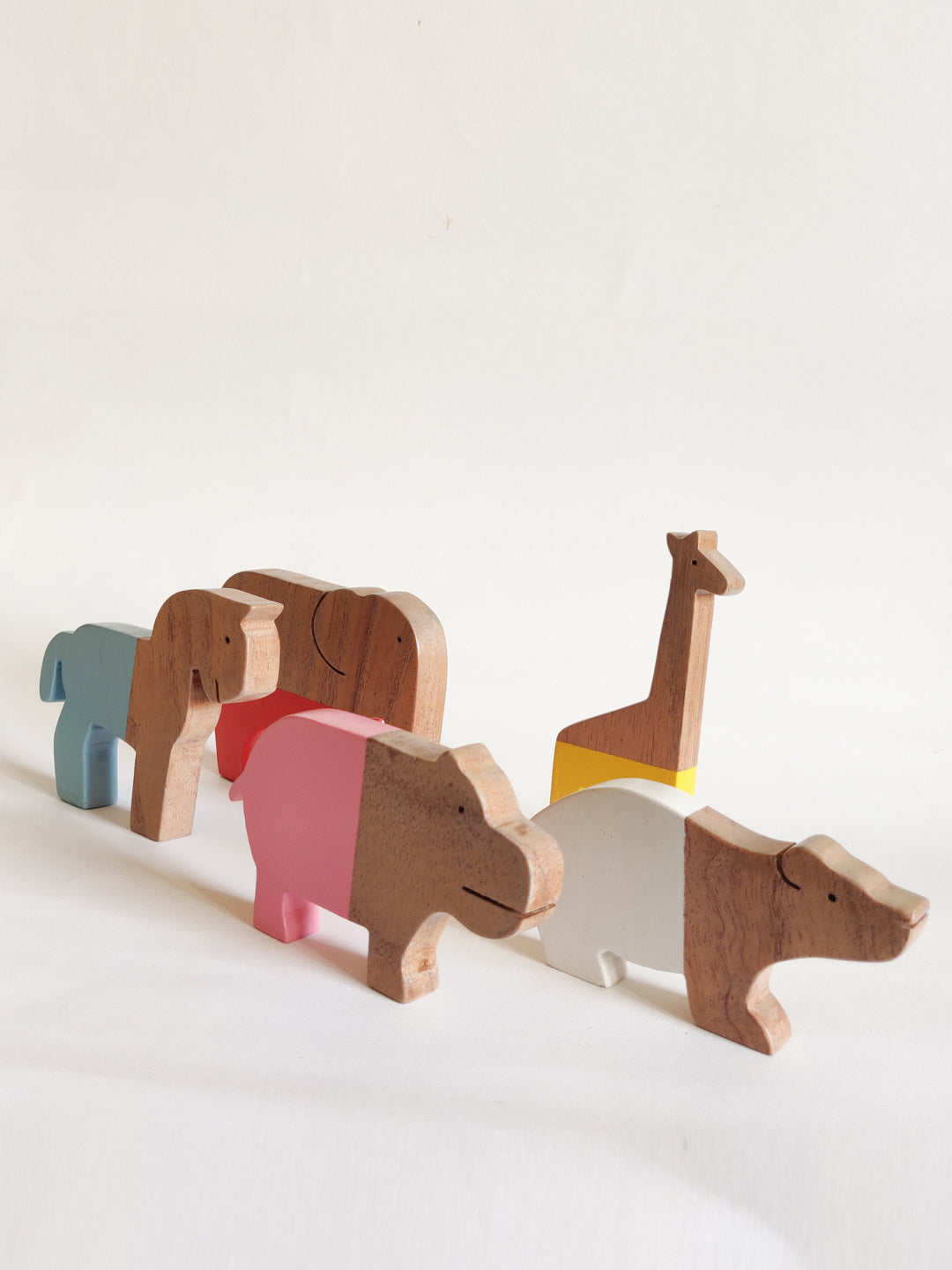 SAFARI ANIMAL SET I 5 pc wooden stacker toy I best for hand eye co-ordination & early learning I 6 months+ I