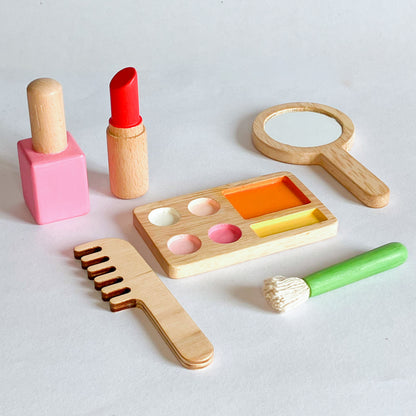 BEAUTY I Wooden toy make up set - Wooden 6 piece Make up kit I Pretend play set for kids I 3 years +