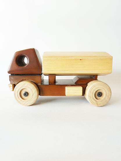 BRUCE - tanker truck ( Teak Natural ) I wooden construction toy for open ended & free play I good for gifting I 2 years+