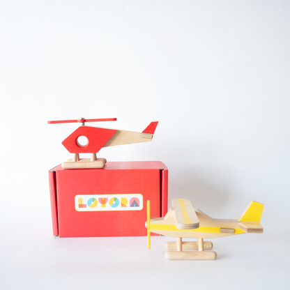 FLIGHT OF IMAGINATION Bundle - Amelia Airplane + Hopper Helicopter I 2 pc wooden toy set I best for pretend play & open- ended play I encourages creative development I 2 years+