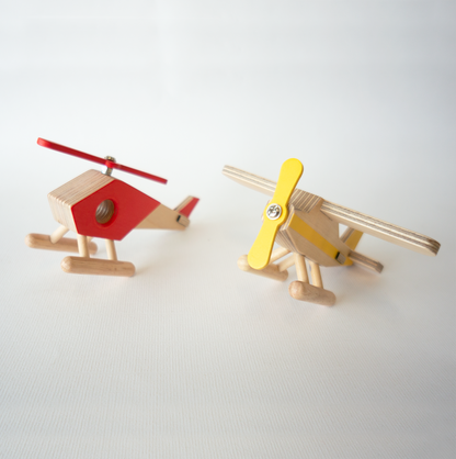 FLIGHT OF IMAGINATION Bundle - Amelia Airplane + Hopper Helicopter I 2 pc wooden toy set I best for pretend play & open- ended play I encourages creative development I 2 years+